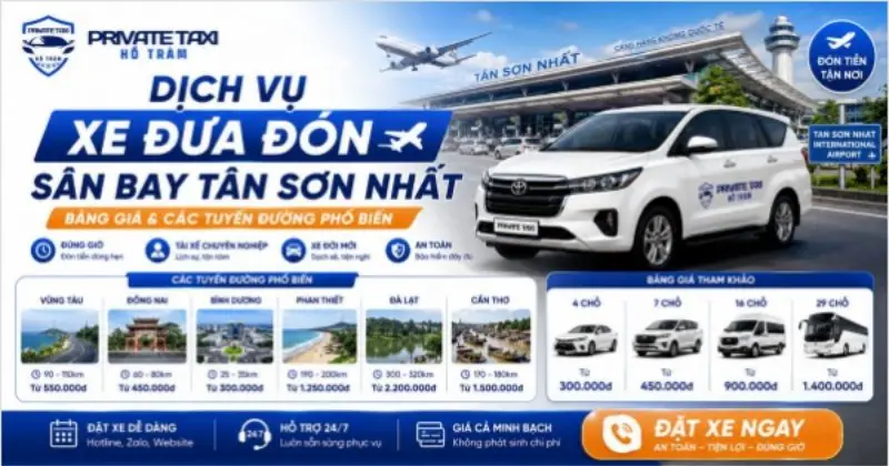 Dịch vụ xe đưa đón sân bay Tân Sơn Nhất: Bảng giá & các tuyến đường phổ biến