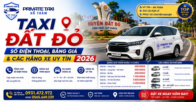 Taxi Đất Đỏ - Số Điện Thoại, Bảng Giá & Các Hãng Xe Uy Tín 2026